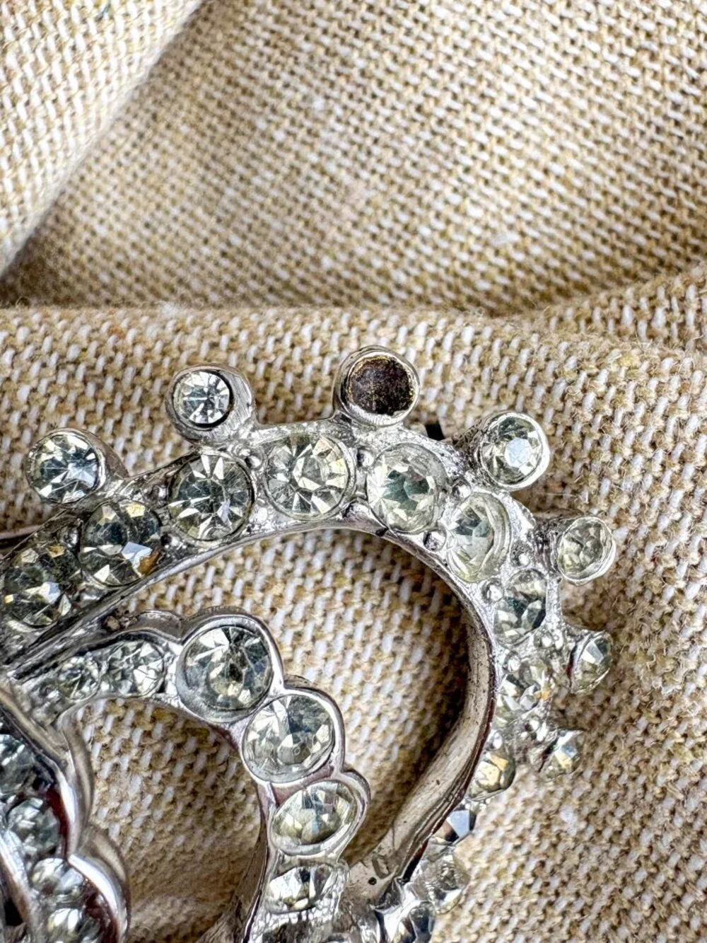CoroCraft Sterling Crown Brooch - Pegasus Mark, Clear Rhinestones - 1940s Vintag